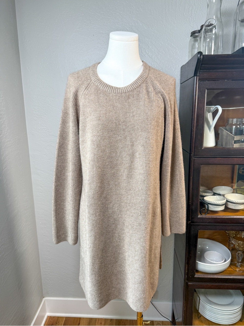 Eileen Fisher 100% Cashmere Tunic Sweater Dress Oatmeal Beige Size S